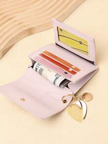Cute Cloud Rabbit Pattern Rfid Short Slim Wallet, With Heart-Shaped Mirror Keychain Charm, Multi-Card Slot Ultra-Thin Card Holder And Coin Purse - Multicolor - View 6