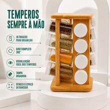 Porta Condimentos de Bambu Giratório 16 Potes Frascos Saleiro Temperos Organização Para Cozinha - Bambu - 16 Potes - Giratório - Visão 4