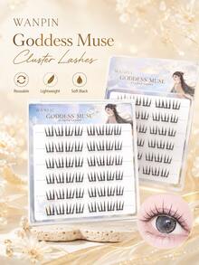WANPIN WAN PIN Goddess Return 9-13mm C Curl Cluster False Eyelashes, Lightweight Natural Style, 3D Layered Cartoon Eye Makeup Effect, Soft Curved Lash Stem, Comfortable Wear - C - View 5