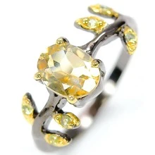 1pc Vintage Dual-Tone Leaf Oval Yellow Diamond Couple Ring, Black & Gold Geometric Design, Valentine's Day Gift, Party Jewelry - Black and Yellow - View 9