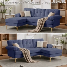Sofa Made Of Wood Mid-Century Retro With Cushion Modern Blue For Living Room - 藍色 3 人座 - 查看 4