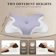 Bantal Leher dan Bahu, Bantal Ergonomis Busa Memori dengan Sarung Bantal, Bantal Tidur Nyaman yang Dapat Diatur, Bantal Penopang Leher untuk Tidur Miring, Tengkurap, dan Telentang, Bantal Pembentuk Leher Ergonomis 2-in-1 - putih keabu-abuan - View 2