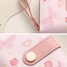 Multifuctional Polka Dots Wallet Zipper Closure Floral Print Leather Short Wallet With Wristlet Strap Snap Button Bow Coin Purse - Multicolor - View 7