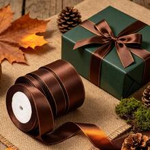 Dark Brown Polyester Satin Ribbon 25 Yards Multiple Widths 0.6cm-4cm (1/4"-1.57") Thanksgiving Christmas Halloween Wedding Party Favor Ribbon Bouquet Tie Gift Box Packaging Ribbon Party Floral Clothing Alteration Handmade DIY Decorative Accessory - Dark Brown Gold-edged Ribbon - View 6