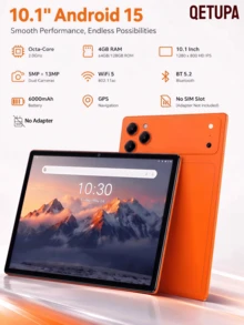 Qetupa Z17 10.1-Inch Android 15 Tablet, Octa-Core 1.8GHz, 4GB RAM 64GB/128GB ROM, 1280*800 HD IPS Touchscreen, BT5.2, WiFi5, GPS, 5MP Front 13MP Rear Camera, 6000mAh Battery, No SIM Card Support (No Adapter) - Orange - View 1