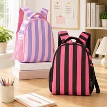 Personalized Fashion Striped Backpack, Casual Daily Daypack With Adjustable Shoulder Straps, Vertical Stripes Design Rucksack With Side Mesh Pockets - Multicolor - View 9