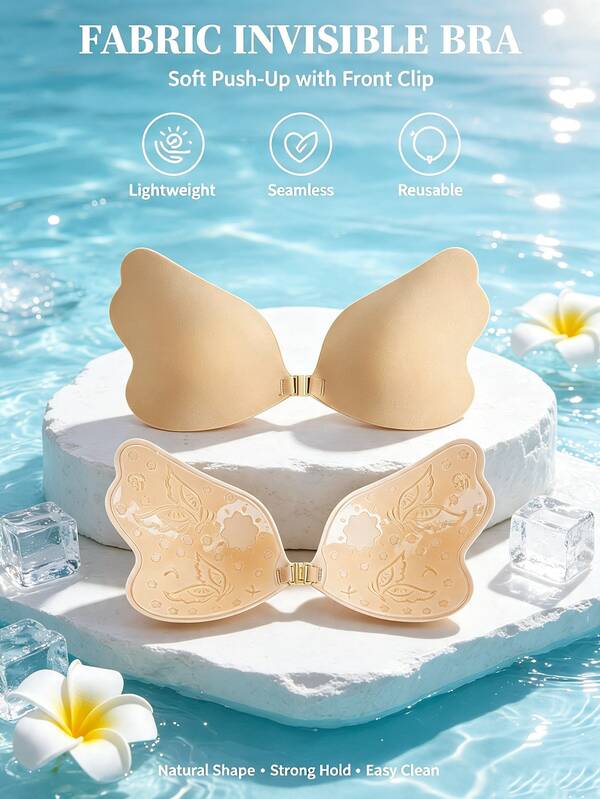 1pc Women's New Butterfly Adhesive Breast Petals, Exquisite Butterfly Texture, Invisible Seamless Comfortable T-Shaped Buckle Design, Small Chest Enhancement, Thin Bra Suitable For Daily Commute And Beach Vacation