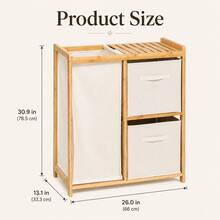 Bamboo Frame Laundry Hamper Cabinet, Large-Capacity Laundry Sorter With Removable Fabric Baskets, Multi-Compartment Dorm Room Organizer, Back To School Essential & Halloween Gift For College Students - Natural Color - View 2
