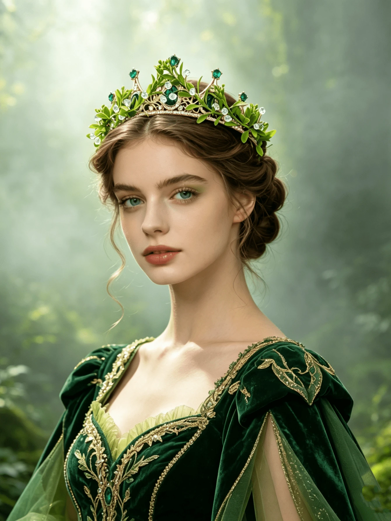 1pc Mori Style Bridal Crown Green Leaf Rhinestone Tiara Party Evening Cosplay Costume Headpiece - Multicolor - View 1