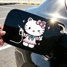 SANRIO 1pc 2D Flat Rhinestone Hello Kitty Fuel Tank Cap Sticker, Hello Kitty Holding Gas Pump, Car Decoration Sticker, Waterproof & Sun-Resistant, Sweet Style, Car Modification Sticker, Suitable For All Types Of Car Fuel Tank Caps, Great Gift For Family And Friends - A - View 6