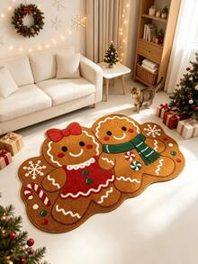 1pc Christmas Gingerbread Man Decorative Rug, Thickened Rug, Plush Rug, Autumn/Winter Rug, Decorative Rug, Bedroom Decor, Small Rug, Rug, Home Decor, Living Room Rug, Living Room Small Rug, Bedroom Rug, Living Room Home Decor, Outdoor Rug, Washable Rug - Cookie Run - View 3