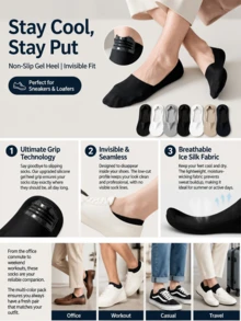 3/7/12/15/24 Pairs Men's Non-Slip Invisible Low-Cut Inner Socks, Thin Breathable Nylon Silicone Heel Anti-Slip Sports Casual Back-To-School Socks - Multicolor - View 11
