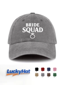 1 pieza Gorra de béisbol vintage lavada para mujer - Lema "BRIDE SQUAD" & Estampado de anillo de diamante - EQUIPO - Ver 5