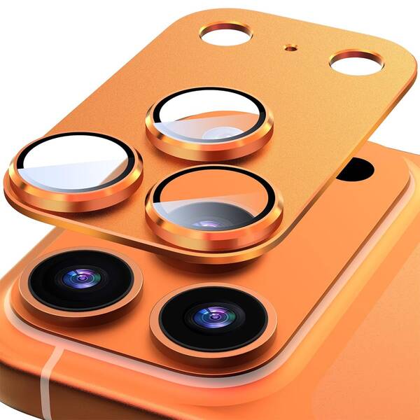 CASECOPS 1 stuk cameralensbeschermer compatibel met iPhone 17 Pro Max/17 Pro, niet breekbaar, sterke hechting, geschikt voor telefoonhoesjes, metalen gehard glas achtercamera schermbeschermer, oranje