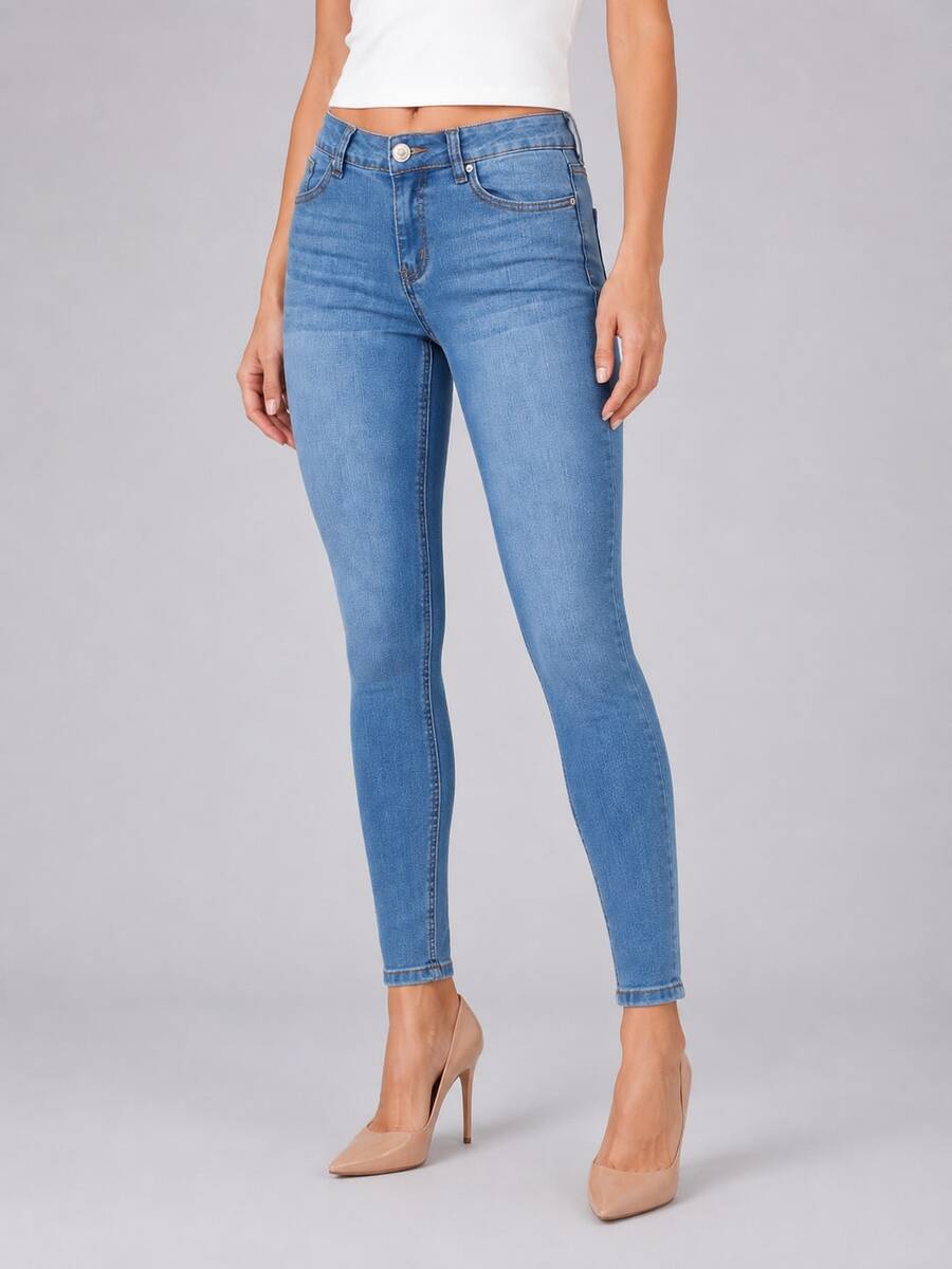Women's Skinny Jeans - 淺色水洗藍 - 查看 1