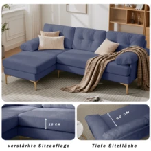 Sofa Made Of Wood Mid-Century Retro With Cushion Modern Blue For Living Room - 藍色 3 人座 - 查看 6
