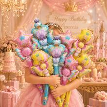 10pcs Random Princess Magic Wand Handheld Aluminum Foil Balloons, Shell Star Fairy Wand, Suitable For Children's Birthday Party Decoration Handheld Toy Balloons - View 2