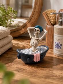 1pc Funny Skeleton Bathtub Figurine, Quirky Gothic Bathroom Decor, Skeleton Bathing Desktop Ornament, Unique Home Countertop Decoration, Novelty Gift For Friends And Skeleton Enthusiasts - A - View 2