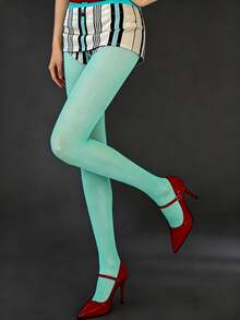 Élanzette 1 Pair Women's Mint Green Sheer Pantyhose, High Elasticity Thin Stockings, Retro Y2K Style Nylon Tights, - Multicolor - View 2