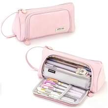 Large-Capacity Pen Bag,School Pencil Case Supplies,Stationery Storage Bag,Simple Color,Easy To Carry,Adult Students Applicable - Pink - View 7