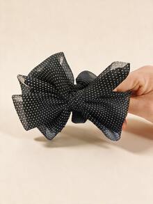 Vintage Polka Dot Fabric Bow Banana Hair Claw, Ruffled Chiffon Bow Non-Slip Secure Hair Clip, Elegant Retro Decorative Hair Accessory, Suitable For Ponytail, Bun Hairstyles, Daily, Date, Party, Back To School - Multicolor - View 3