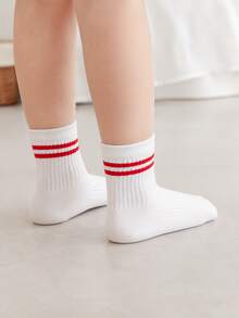 5/1 Pair Double Striped Ribbed Baby Mid-Calf Socks, Knit Socks For Toddler Boys & Girls, For Daily Wear, Outfit Matching And Baby Photoshoots - Multicolor - View 2