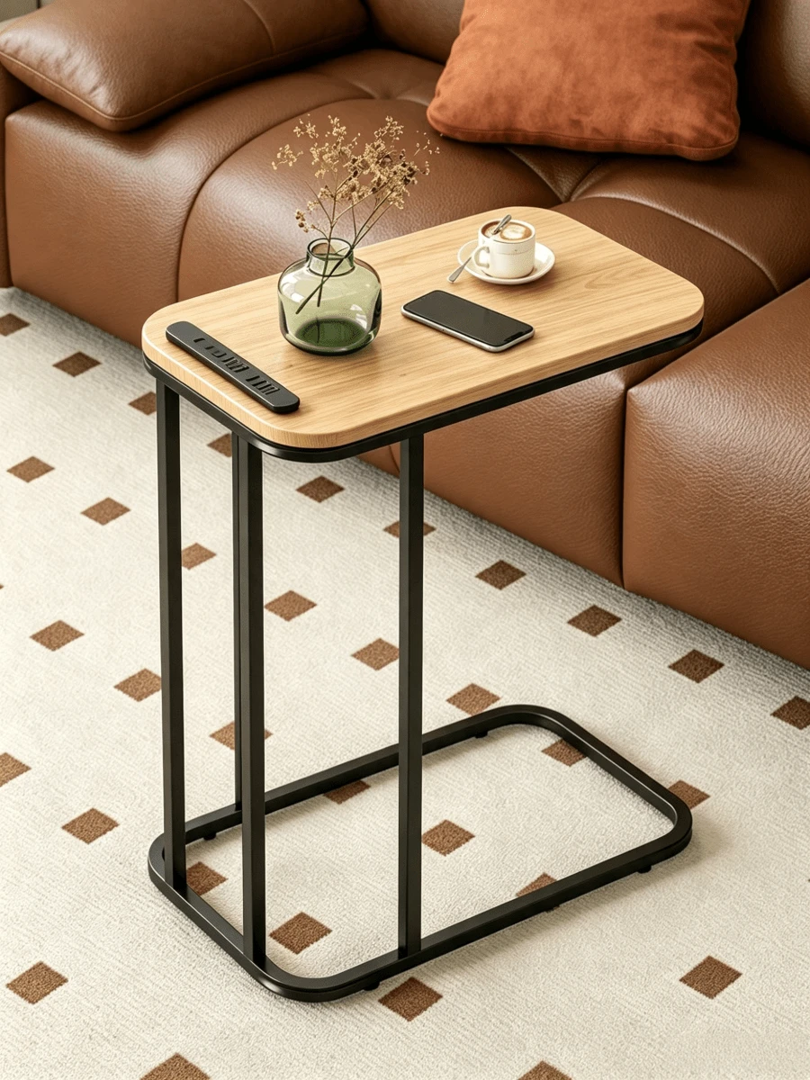 1pc Narrow Sofa Side Table‑With Wood Grain Tabletop And Metal Frame, Sturdy And Durable, Movable Side Table, Can Be Used As Coffee Table / Computer Table / Tea Table, Suitable For Placing Beside Sofa And In Bedroom, Usable Indoors And Outdoors - Multiple Specifications - View 1