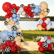 115pcs Farm Theme Balloon Garland Arch Set, Red, Blue, White Latex Balloons, Suitable For Wedding, Harvest Party, Barn Yard, Country Western Cowboy Birthday Party Supplies Decoration - Multicolor - View 12