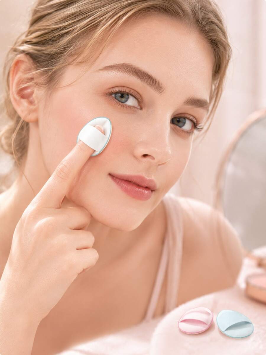 Mini Finger Cushion Makeup Sponge, Soft Teardrop-Shaped Powder Puff With Elastic Finger Strap, Precise Foundation And Concealer Applicator, Suitable For Face, Nose, Under Eyes And Lips, Creates Smooth And Even Makeup Effect, Portable Beauty Tool, Ideal For Daily Makeup And Travel - Multicolor - View 1