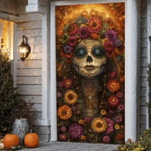 Halloween Ghost Door Curtain - Witch, Full Moon, Bat And Pumpkin Pattern _ Durable Polyester Fiber Outdoor_Indoor Decoration - A - View 8