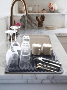 1pc/2pcs, Non-Slip Silicone Dish Drying Mat, Kitchen Countertop Drainage Mat, Heat-Resistant Silicone Draining Mat, Non-Slip Quick-Dry, Silicone Material, Soft Durable Heat-Resistant Mold-Resistant, 16" X 12"/12" X 6", Suitable For Kitchen Countertop/Sink/Refrigerator/Drawer Liner, Dishwasher Easy To Clean, Suitable For Home Kitchen/Dorm/Restaurant - Multicolor - View 6