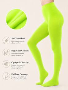 1 Pair Women's Velvet Tights, High Waist Opaque Elastic Pantyhose, Soft Warm Full Foot Socks, 17 Colors Available, Suitable For Autumn/Winter And Daily Wear - Multicolor - View 33