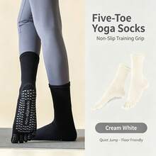 1 Pair Mid-Calf Five Toe Yoga Socks, Non Slip Silicone Grips Breathable Cotton Split Toe Pilates Socks For Girl Fitness Workout - Multicolor - View 2