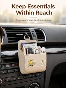 Floral Pattern Car Storage Box, Decorative Car Air Vent Storage Box, Can Hold Phone And Other Small Items, Quilted Storage Bag With Hook, Suitable For Storing Fashion Glasses, Keys And Phone, Universal Car Interior Storage - Multicolor - View 4