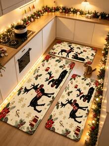 1pc Christmas Reindeer Kitchen Rug, Thickened Rug, Thick Rug, Plush Rug, Autumn/Winter Rug, Kitchen Rug, Kitchen Mat, Kitchen Carpet, Door Mat, Small Rug, Rug, Runner Rug, Floor Mat, Home Decor, Area Rug, Outdoor Mat, Home Decor, Area Rug, Bedroom Rug, Washable Rug - Multicolor - View 2