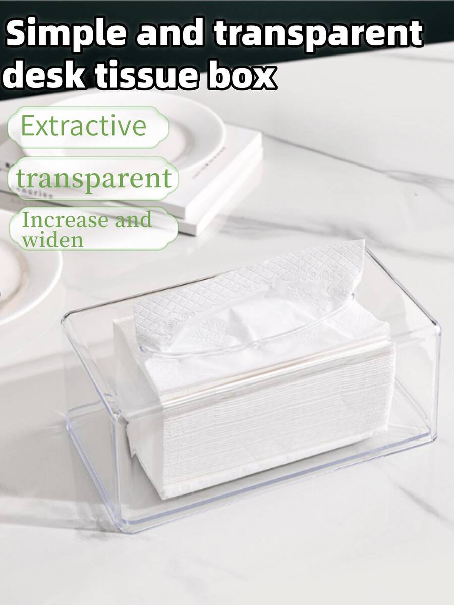 1Pc Transparent Tissue Box, Simple Desk Home High-Appearance Tissue Storage Multifunctional, Creative Bathroom Toilet Paper Box - Multicolor - View 1