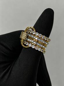 1/4Pcs Fashion Stainless Steel 18K Gold Ring Set, Suitable For Women's Daily Wear, Hip-Hop Personality Women's Stainless Steel Ring Set, DIY Personalized Ring Combination - Gold - View 2