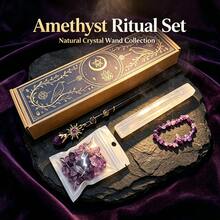 1box Amethyst Witch Crystal Wand Altar Kit, Natural Crystal Stones Selenite Wand Bracelet Wicca Ritual‑Supplies, Spiritual Decor Halloween Witchcraft - Scepter Plaster Set - View 4