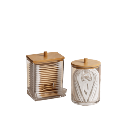 1/2pcs Makeup Storage Box Set, Bathroom Cosmetic Organizer, Cosmetic Storage Jar With Bamboo Lid Dispenser Bottle