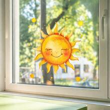 1PC 30*30cm Warm Watercolor Sun Window Sticker, Home Glass Healing Scene Decorative Decal - one-size - View 7