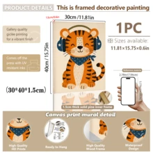 1pc Framed Canvas Wall Art For Baby Nursery, Tiger Theme Baby Room Wall Decor, Cute Tiger Pattern, Jungle Animal Theme Baby Room Decoration, Wildlife Zoo Theme Baby Room Art, Children's Tiger Poster, Children's Room Decor, Framed Toddler Room Wall Art Perfect For Playroom Decor, Kindergarten Decor, Boys Room Decor, Girls Bedroom Decor, Children's Room Decor, Children's Room Poster, Classroom Decor - Multicolor - View 19