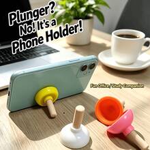 10pcs Novelty Mini Toilet Plunger Shaped Phone Stand, Portable Suction Cup Phone Holder With Wood Handle, Cute Funny Desktop Smartphone Bracket, Multi Color Desk Accessory - Multi-color - View 2