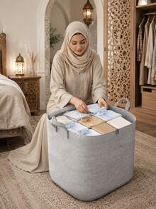 Foldable Fabric Storage Box, Thickened Large Capacity Clothing Storage Bin With Handles, Closet Storage Basket For Blankets, Toys, Clothes, Bedroom, Wardrobe, Living Room Home Organization, Space-Saving - Grey - View 12