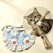 Brinquedo de Mastigar para Gatos com Fruta de Videira Prateada & Babador de Renda para Animais de Estimação Conjunto com 2 Peças, Brinquedo para Gatos para Limpeza Dental & Alívio do Estresse, Babador Decorativo Fofo Ajustável, Adequado para Gatos e Filhotes - Multicolorido - Visão 2