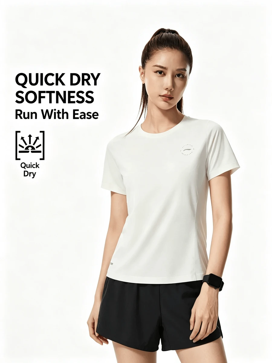 LI-NING Short Sleeve T-Shirts Women's Short Sleeve T-Shirts ATSW144 Legit Official Store - Milky - View 1