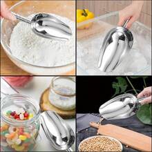 1pc Stainless Steel Ice Scoop, Multi-Functional Metal Scoop, Suitable For Dog Food, Cat Food, Ice Cubes, Grains, Flour, Food, Tea, Popcorn, Sugar, Beans, Rice And Kitchen Utensils - Multicolor - View 5