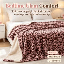 Pink Leopard Print Thickened Flannel Blanket, Skin-Friendly Soft No Shedding, Sofa Bedroom Throw Blanket, Vintage Wild Style Soft Decoration Blanket - Multicolor - View 3