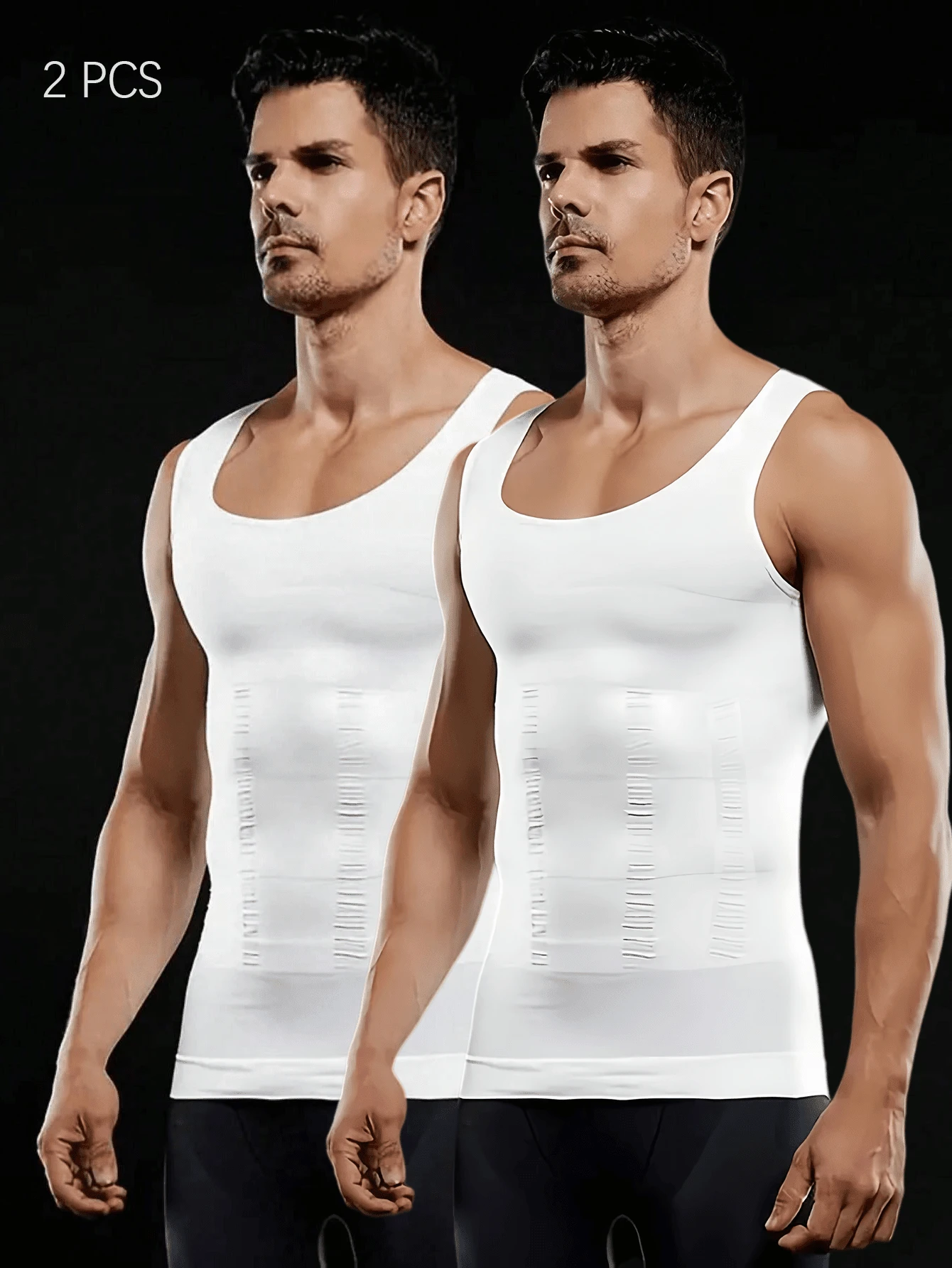 2pcs Men's Seamless Breathable Tummy Control Compression Tank Top, Sleeveless Undershirt Suitable For Multiple Occasions