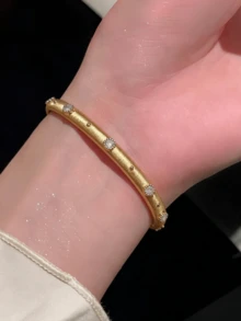 1 件复古风格四叶花图案女士手链，拉丝纹理古风奢华锆石设计 - 細款B - 查看 7