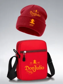 1件/2件裝復古「Don Julio」個性化字母圖案印花中性針織毛帽與斜跨包，街頭時尚戶外運動針織帽與包，可調節，送給自己或朋友的禮物 - 彩色 - 查看 16